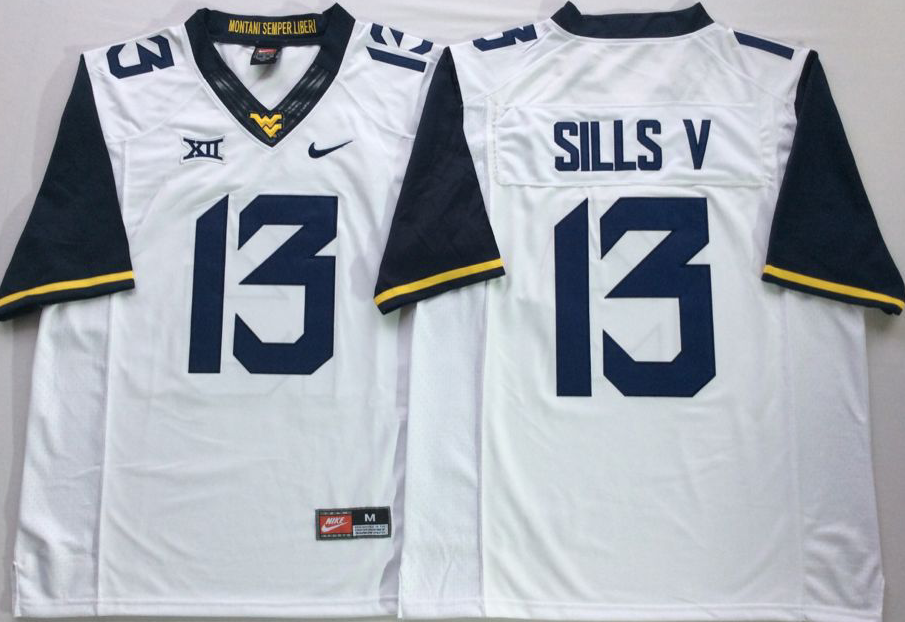 NCAA Men West Virginia Mountaineers White #13 SILLS V->los angeles chargers->NFL Jersey